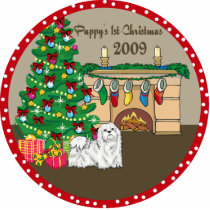Maltese Puppy's First Christmas Ornament 2009 Photo Cut Out