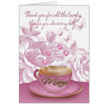 Mam - Mother's Day Card With Tea And Flowers