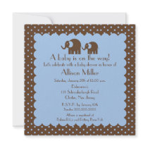 Mama & Baby Elephant Boy Baby Shower Custom Announcements
