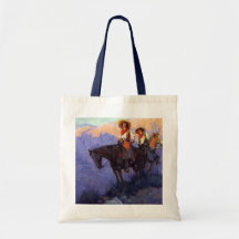 Man and Woman on Horses, Anderson, Vintage Cowboys Canvas Bags