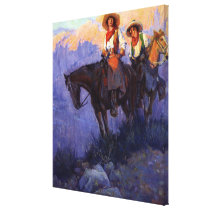 Man and Woman on Horses, Anderson, Vintage Cowboys Stretched Canvas Prints