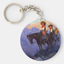 Man and Woman on Horses, Anderson, Vintage Cowboys Key Chains