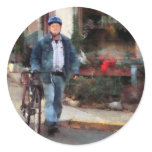 Man Crossing Street With Bicycle Sticker