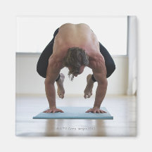 Man doing workout on yoga mat magnet