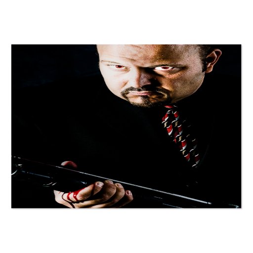 man holding gun business cards