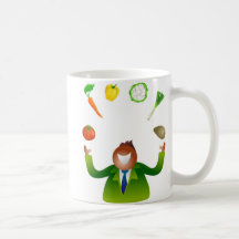 Man Juggling Vegetables Coffee Mugs