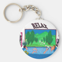 Man relaxing in a bathtub blowing bubbles key chain