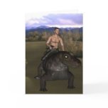 Man Riding Reptile 3 Vertical Greeting Card