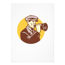Man Shouting With Vintage Bullhorn Retro Invite