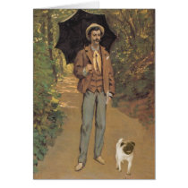 Man with Pug and Parasol Greeting Cards