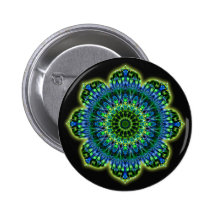 Mandala green blue | black pinback button