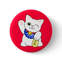 Maneki Neko Lucky Cat Pinback Button