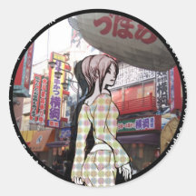 MANGA girl OSAKA Round Stickers