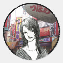 MANGA girl OSAKA Round Stickers