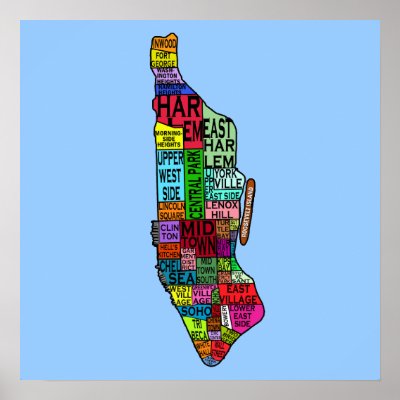 Manhattan Neighborhoods Map Posters