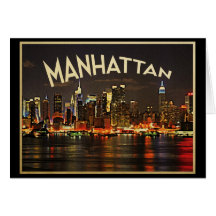 Manhattan Night Skyline Greeting Cards