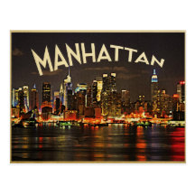 Manhattan Night Skyline Postcards