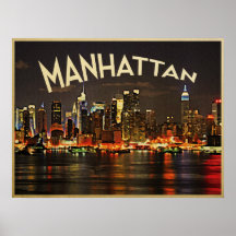 Manhattan Night Skyline Poster