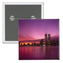 Manhattan Skyline and Hudson River, New York, Pinback Buttons