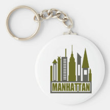 Manhattan Skyline With Cutouts, Grey & Green Key Chains
