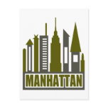 Manhattan Skyline With Cutouts, Grey & Green Post Cards