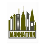 Manhattan Skyline With Cutouts, Grey & Green Post Cards