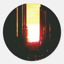 Manhattanhenge Sunset Looking Down 42nd Street Round Stickers