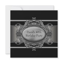 Mans Black 40th Birthday Party Invite