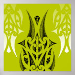 Maori tattoo design with feathers posters