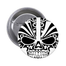 Maori Tattoo Mask Skull Pinback Buttons