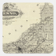 Map Fresno County, California Square Sticker