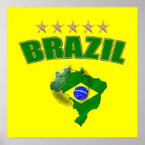 Map of Brazil Soccer Ball Brazil Brazilian flag Posters