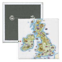 Map of British Isles Pinback Buttons