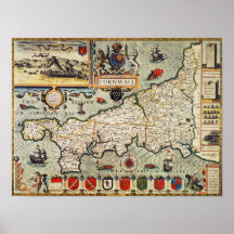 Map of Cornwall Poster