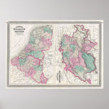 Map of Holland 1870 - by A.J. Johnson Poster