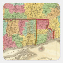 Map of Massachusetts Connecticut And Rhode Island Square Sticker