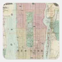 Map of New York and Vicinity Square Stickers
