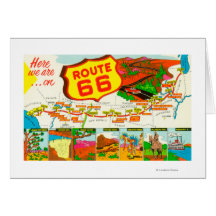 Map of Route 66 from Los Angeles to Chicago Card