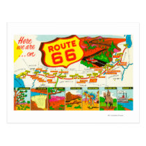 Map of Route 66 from Los Angeles to Chicago postcards