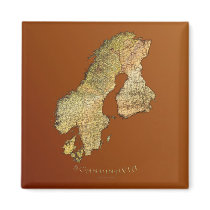 MAP OF SCANDINAVIA Square Magnet