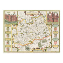 Map of Surrey, engraved by Jodocus Hondius Post Card
