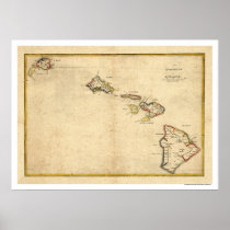Map of the Hawaiian Islands by Kalama 1837 Posters