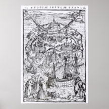Map of the Island of Utopia, Book frontispiece Poster