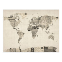 Map of the World Map from Old Postcards