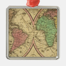 Map Of The World on the Globular Projection Christmas Tree Ornaments