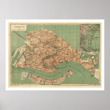Map of Venice, Italy around 1886 Print