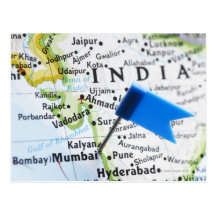 Map pin placed in Mumbai, India on map, close-up Postcards