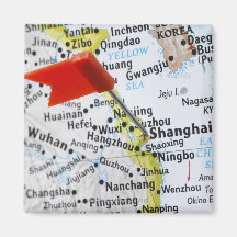 Map pin placed in Shanghai, China on map, Fridge Magnet