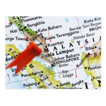 Map pin placed in Singapore on map, close-up Postcards