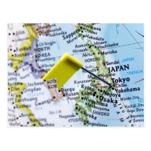 Map pin placed in Tokyo, Japan on map, close-up Postcards